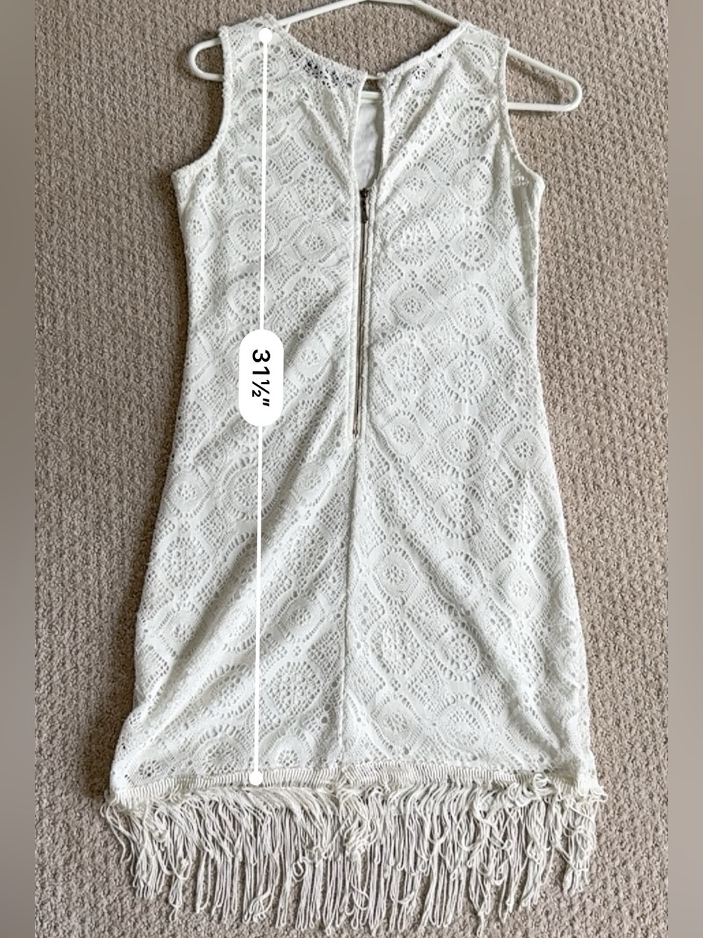 White Lace Fringe Shift Dress Small - Picture 6 of 9
